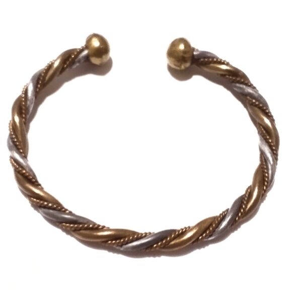 Vintage Mixed Metal Twisted Copper Brass Silver Cuff Bracelet - Picture 1 of 4
